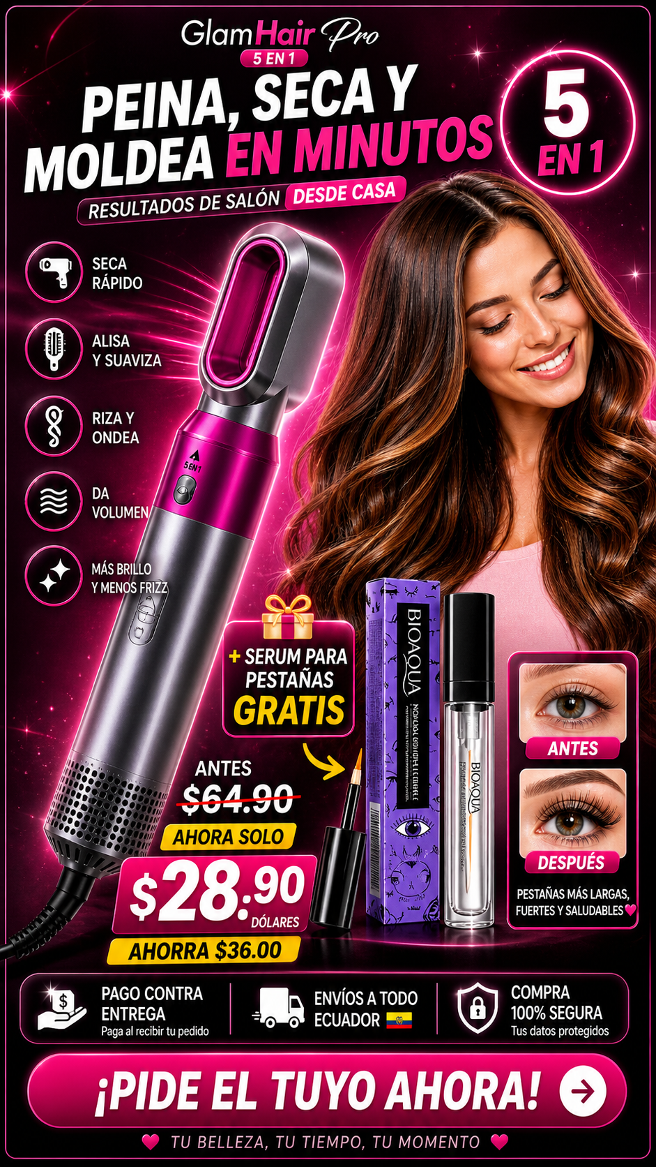 GlamStyler Pro(Cepillo 5 en 1 + Serum de regalo)