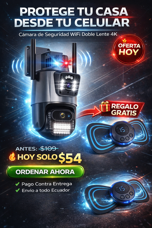 GuardianCam “Cámara de seguridad 4k doble lente wifi+ de regalo masajeador de 8 modos”